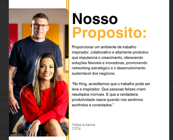 Felipe e Karina, CEOs do King Coworking